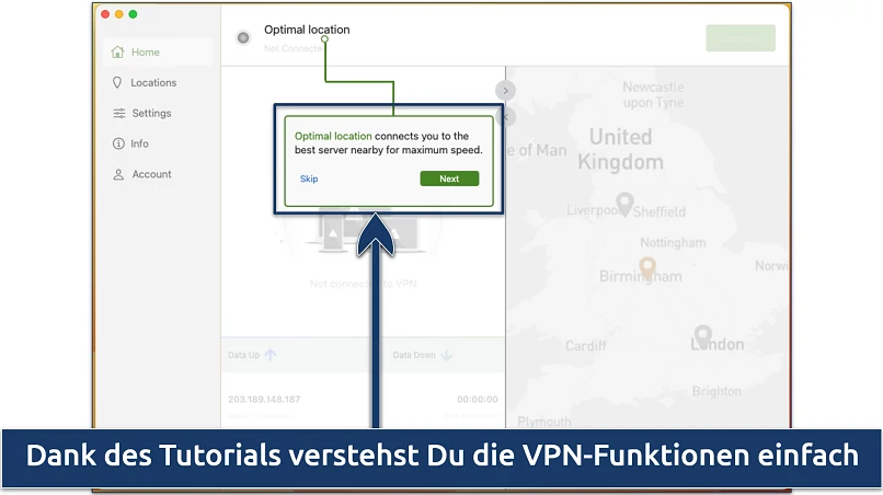 Screenshots of the tutorial for beginners in the IPVanish section