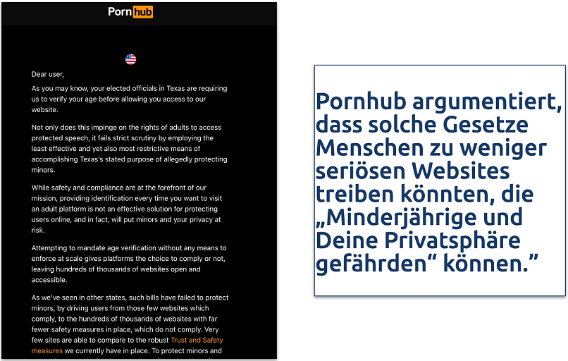 Screenshot of Pornhub being blocked in texas