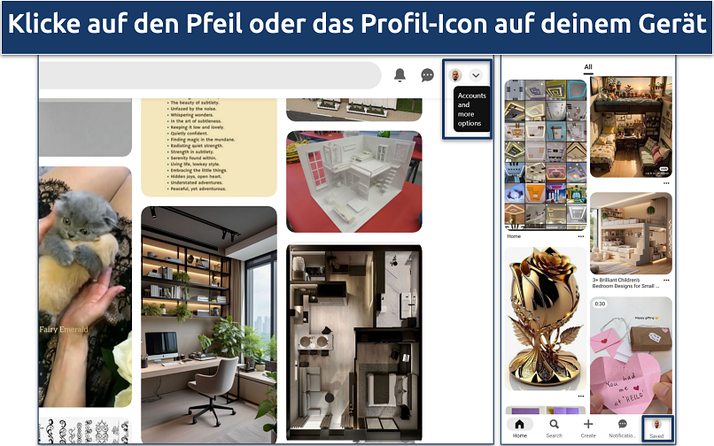 Ein Screenshot von Pinterests Startseite