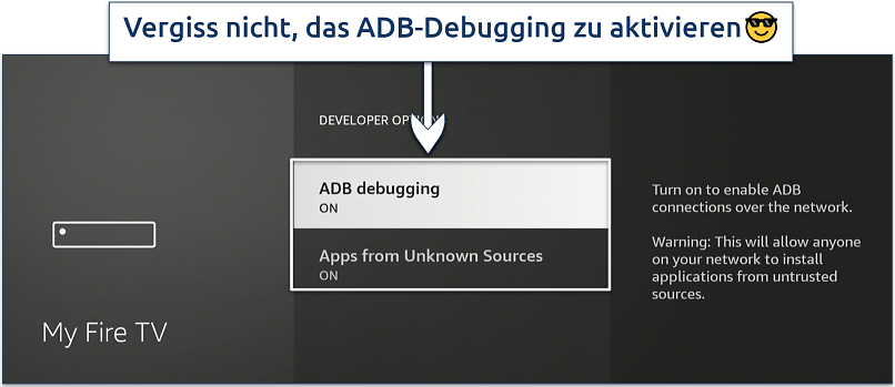 Screenshot zum Aktivieren von Apps aus unbekannten Quellen auf dem Firestick