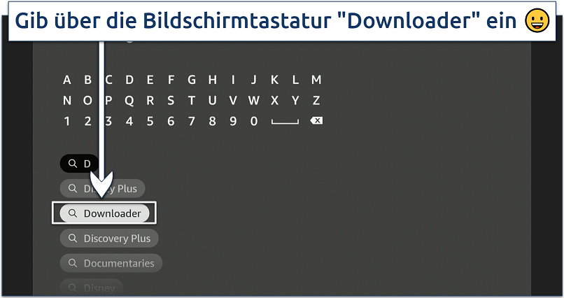 Screenshot der Suche nach der Downloader-App