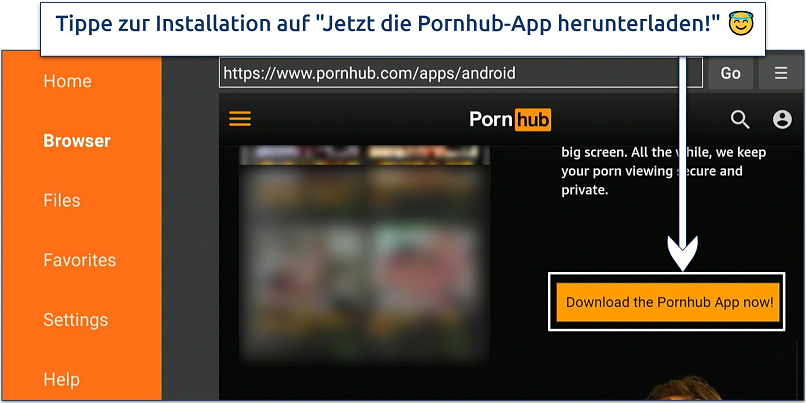 Screenshot, der zeigt, wie du die Pornhub-App herunterlädst