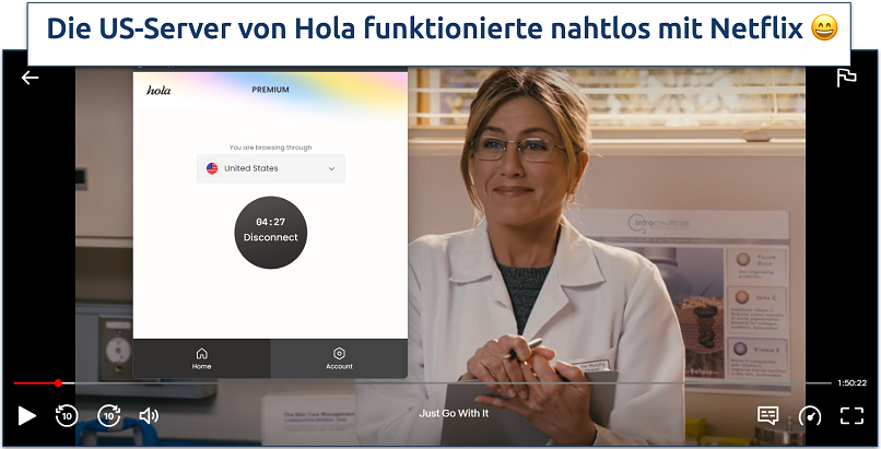 Screenshot von Netflix US-Streaming mit verbundenem Hola VPN