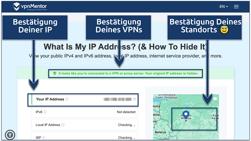 Screenshot showing the vpnMentor IP checker tool