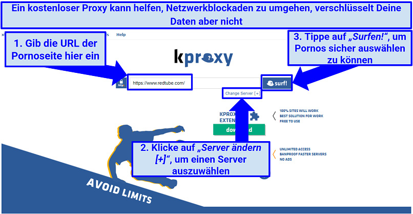 Ein Screenshot, der zeigt, wie man Pornonetzwerkblockaden mit einem Proxy umgeht