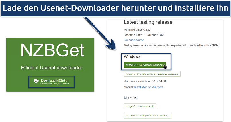 Screenshot, der den NZBGet-Downloader zeigt