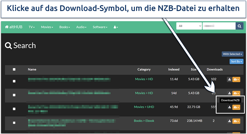 Screenshot, der die altHUB Indexer-Seite zeigt