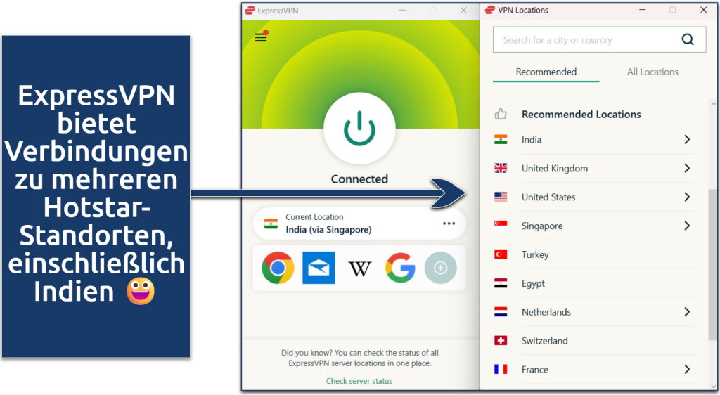 Screenshot of ExpressVPN's server list