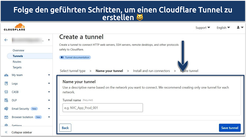 Screenshot des Cloudflare Tunnel Dashboards