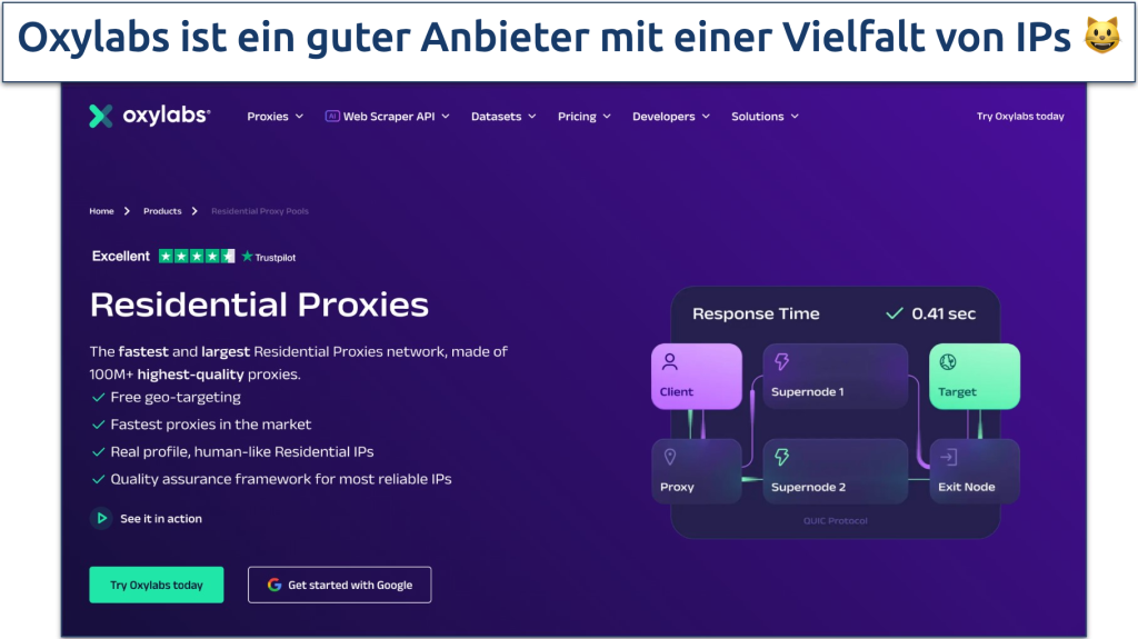 Screenshot der Oxylabs-Proxy-Seite