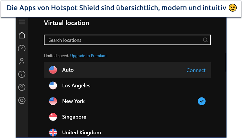 A screenshot showing Hotspot Shield's list of free servers