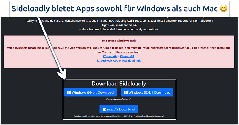 Image showing the sideloadly website