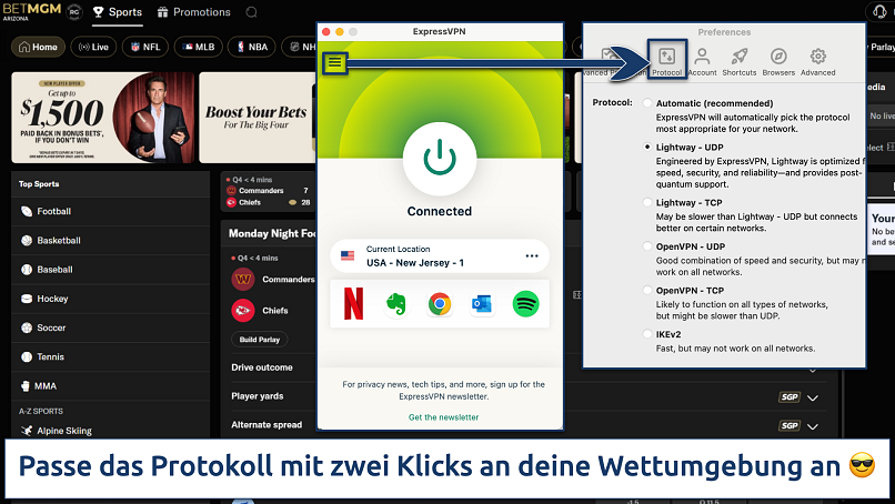 Screenshot showing how to switch servers on ExpressVPN