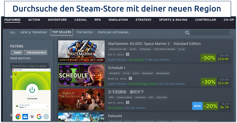 Screenshot of the Steam store’s Top Sellers page