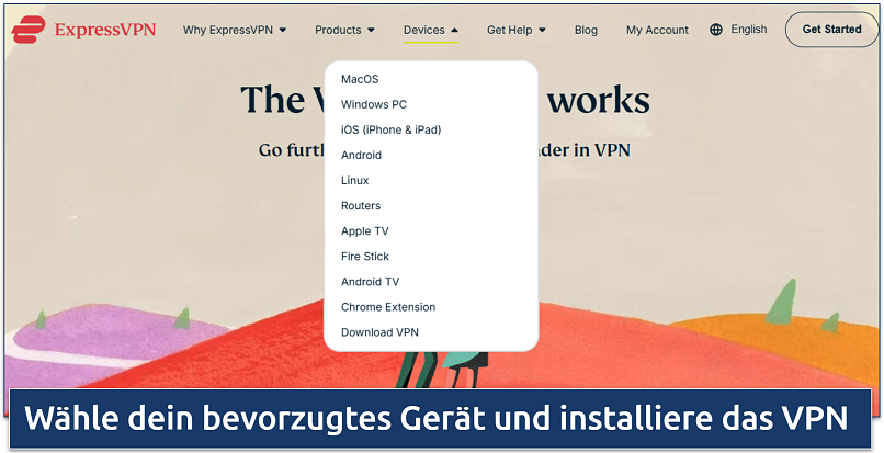 Screenshot of the ExpressVPN website showing the devices it supports