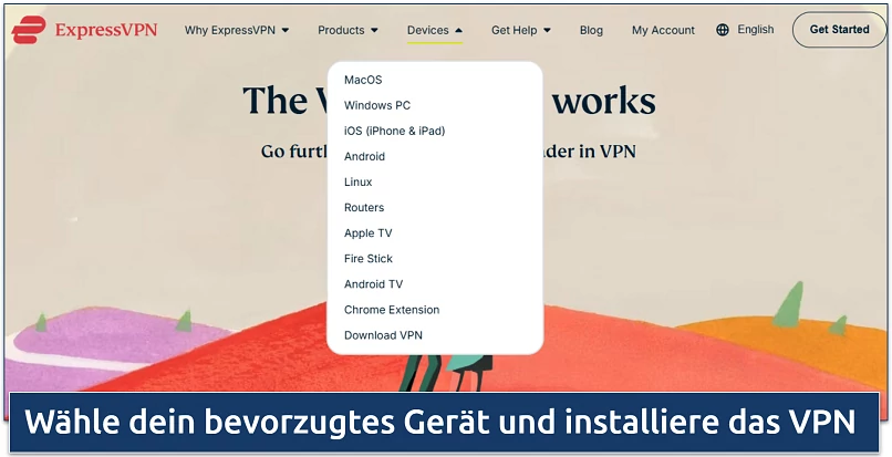 Screenshot of the ExpressVPN website showing the devices it supports