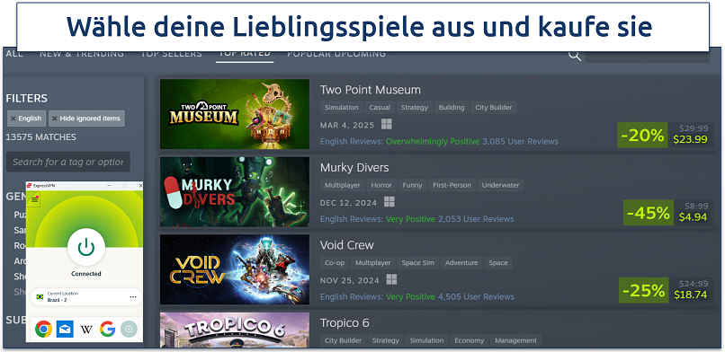 Screenshot of the Steam store showing discounted games