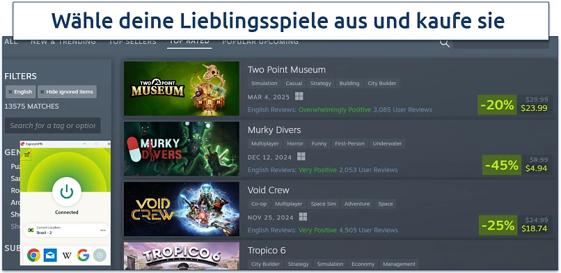 Screenshot of the Steam store showing discounted games