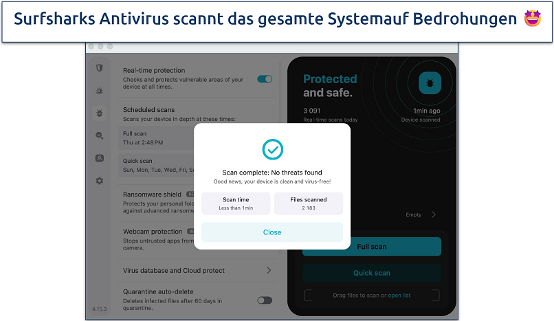 Screenshot of Surfshark's antivirus scan results